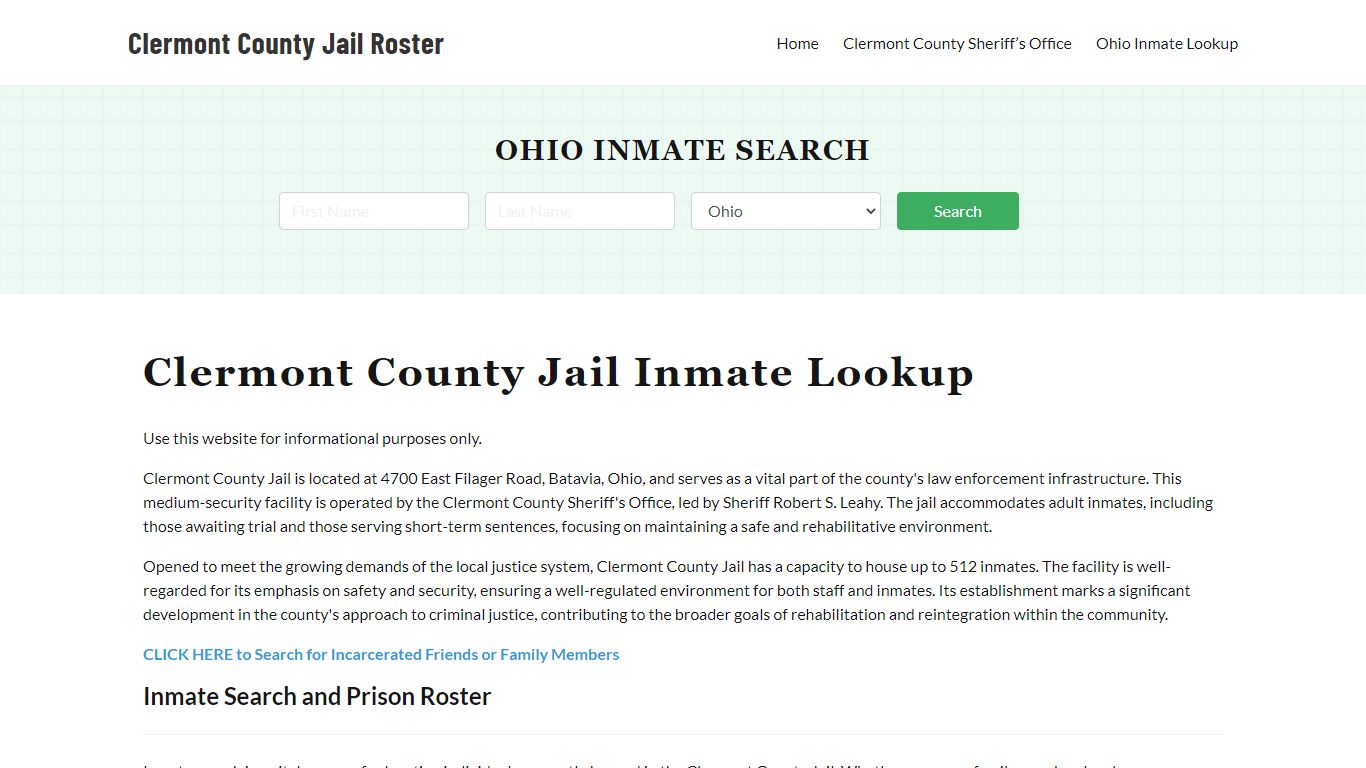 Clermont County Jail Roster Lookup, OH, Inmate Search